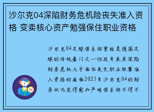 沙尔克04深陷财务危机险丧失准入资格 变卖核心资产勉强保住职业资格